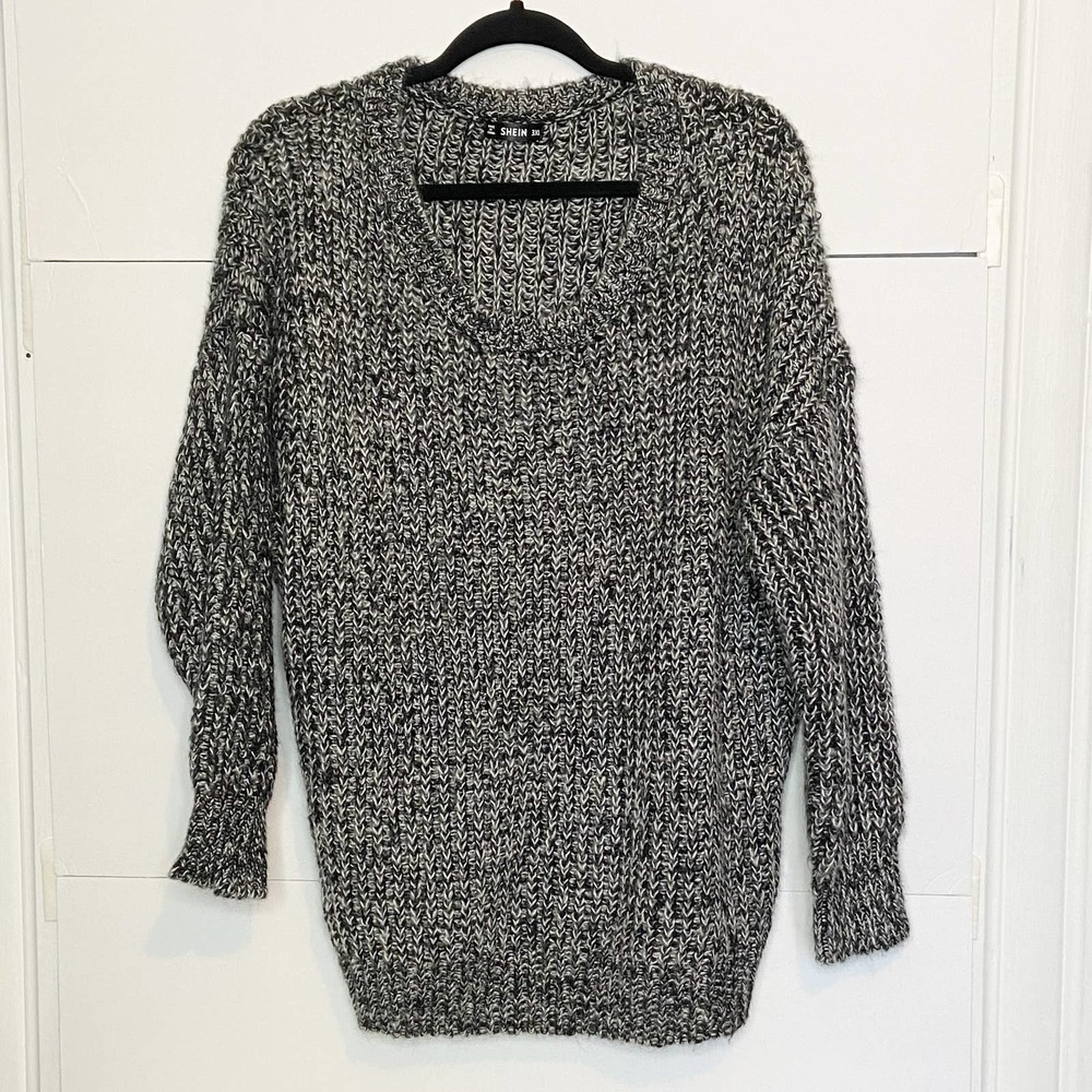 Shein cable knit sweater, black and gray sweater, oversize sweater